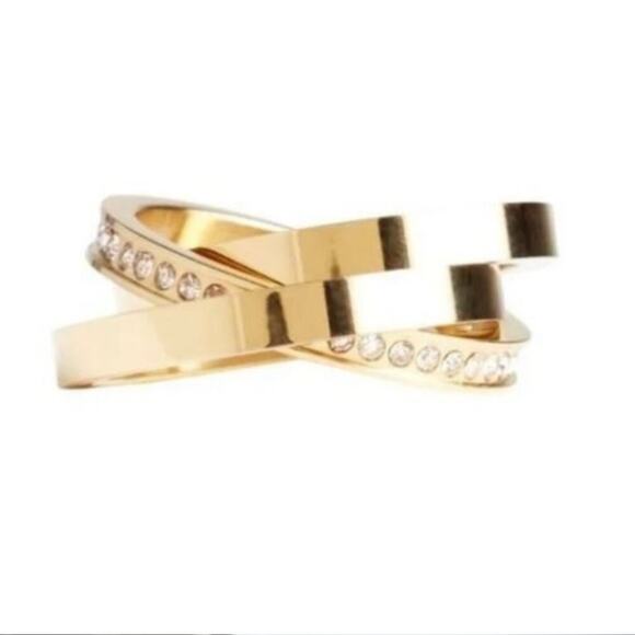 Vita Fede Cassio Rings Stackable Adjustable Pave Crystals Gold Plated 7.5 NEW - Picture 2 of 8